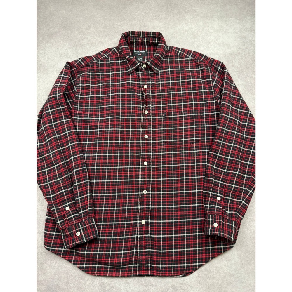 VTG Y2K Polo Jeans Co Ralph Lauren Mens M Red Plaid Flannel Shirt 100% Cotton